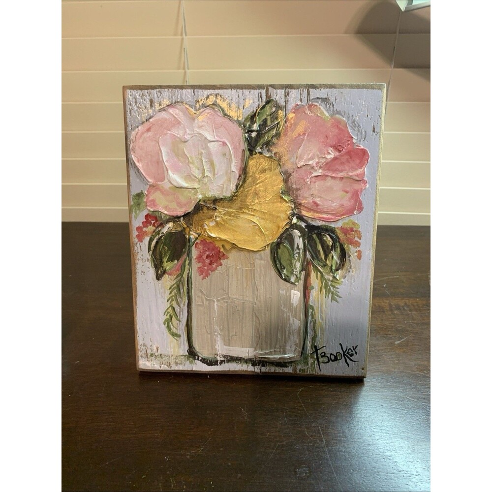 Mixed Media Art On Wood 7.5” X 9.25 Signed